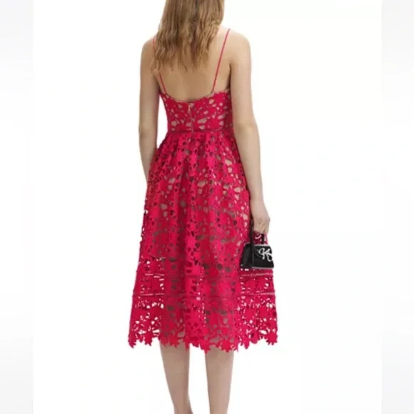 SELF PORTRAIT Azaelea Midi Dress In Pink NEW with tags Size 6 - Picture 14 of 16